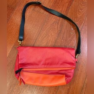Fold over color blocked red and Orange handmade Leather Bag